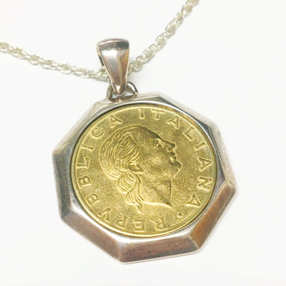 Sterling Silver Dainty Italian Lira Coin Necklace